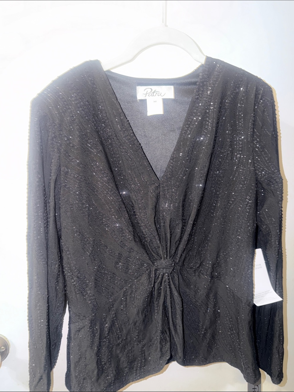 Patra Black Sparkle V-Neck Twist Front Blouse